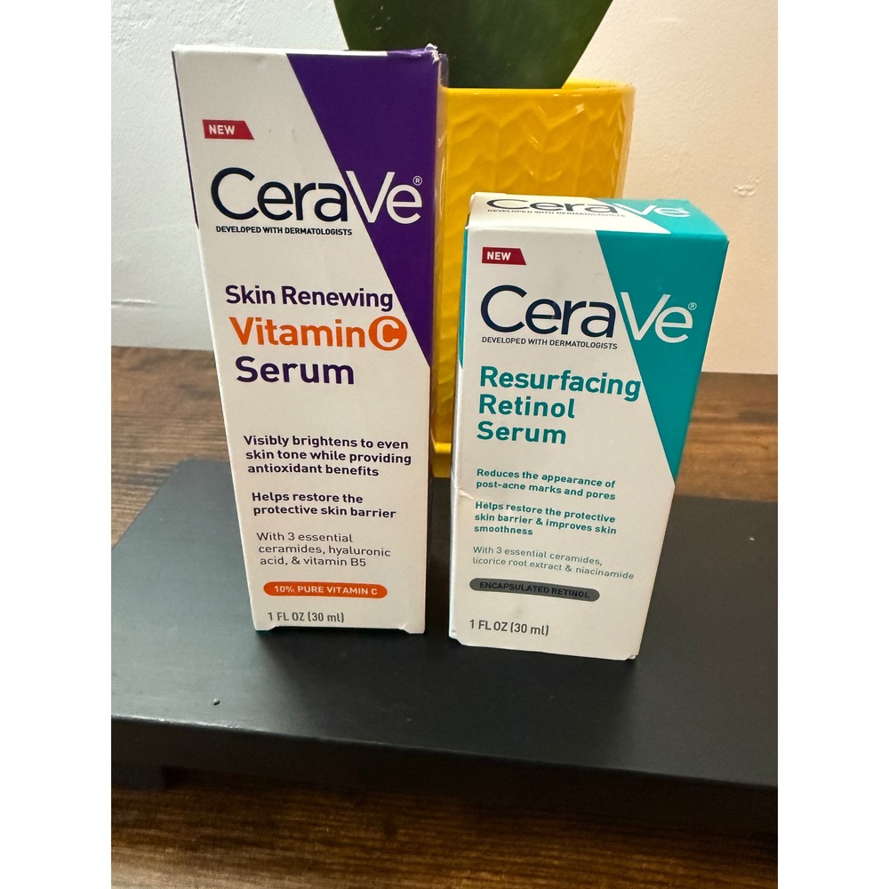 CeraVe Skin Renewing Vitamin C Serum & Resurfacing Retinol Serum Set 1oz Each